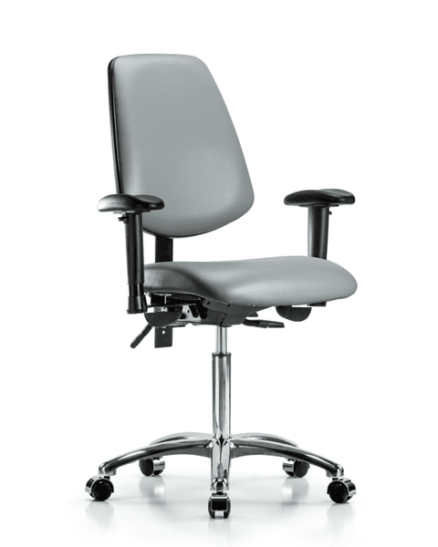 Vinyl Chair Chrome - Medium Bench Height with Medium Back, Seat Tilt, Adjustable Arms, & Casters in Sterling Supernova Vinyl - VMBCH-MB-CR-T1-A1-NF-CC-8840