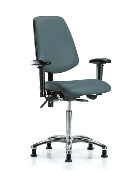 Vinyl Chair Chrome - Medium Bench Height with Medium Back, Seat Tilt, Adjustable Arms, & Stationary Glides in Colonial Blue Trailblazer Vinyl - VMBCH-MB-CR-T1-A1-NF-RG-8546