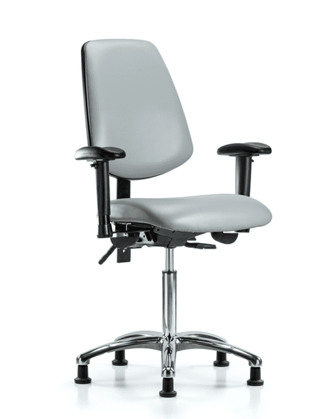 Vinyl Chair Chrome - Medium Bench Height with Medium Back, Seat Tilt, Adjustable Arms, & Stationary Glides in Dove Trailblazer Vinyl - VMBCH-MB-CR-T1-A1-NF-RG-8567