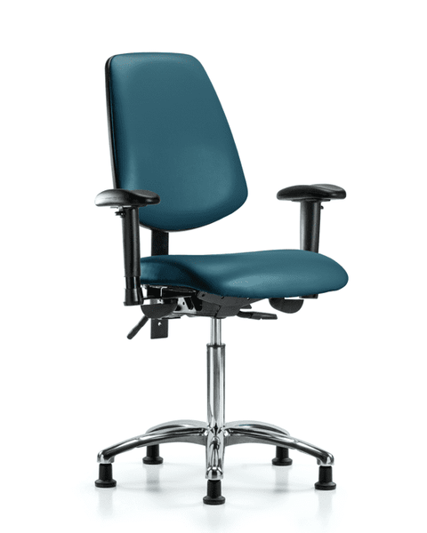 Vinyl Chair Chrome - Medium Bench Height with Medium Back, Seat Tilt, Adjustable Arms, & Stationary Glides in Marine Blue Supernova Vinyl - VMBCH-MB-CR-T1-A1-NF-RG-8801