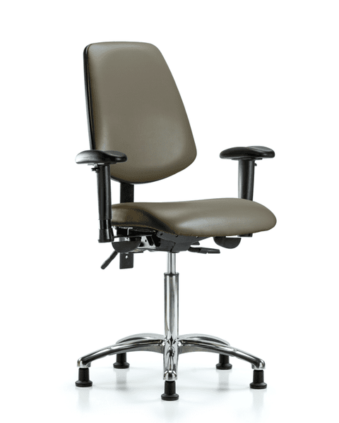 Vinyl Chair Chrome - Medium Bench Height with Medium Back, Seat Tilt, Adjustable Arms, & Stationary Glides in Taupe Supernova Vinyl - VMBCH-MB-CR-T1-A1-NF-RG-8809