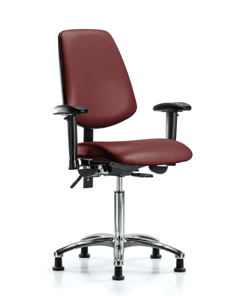 Vinyl Chair Chrome - Medium Bench Height with Medium Back, Seat Tilt, Adjustable Arms, & Stationary Glides in Borscht Supernova Vinyl - VMBCH-MB-CR-T1-A1-NF-RG-8815