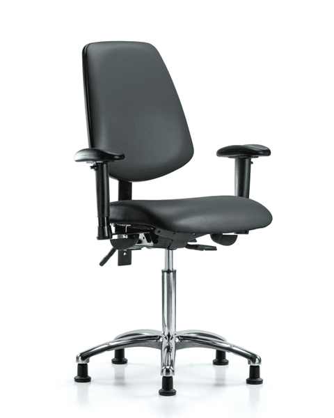 Vinyl Chair Chrome - Medium Bench Height with Medium Back, Seat Tilt, Adjustable Arms, & Stationary Glides in Carbon Supernova Vinyl - VMBCH-MB-CR-T1-A1-NF-RG-8823