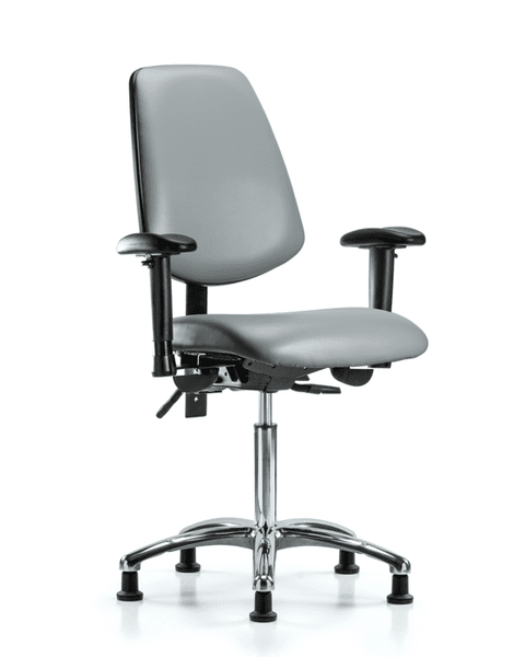 Vinyl Chair Chrome - Medium Bench Height with Medium Back, Seat Tilt, Adjustable Arms, & Stationary Glides in Sterling Supernova Vinyl - VMBCH-MB-CR-T1-A1-NF-RG-8840