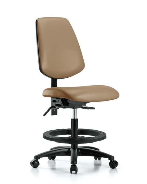 Vinyl Chair - Medium Bench Height with Medium Back, Black Foot Ring, & Casters in Taupe Trailblazer Vinyl - VMBCH-MB-RG-T0-A0-BF-RC-8584