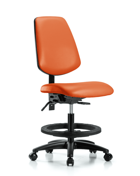 Vinyl Chair - Medium Bench Height with Medium Back, Black Foot Ring, & Casters in Orange Kist Trailblazer Vinyl - VMBCH-MB-RG-T0-A0-BF-RC-8613
