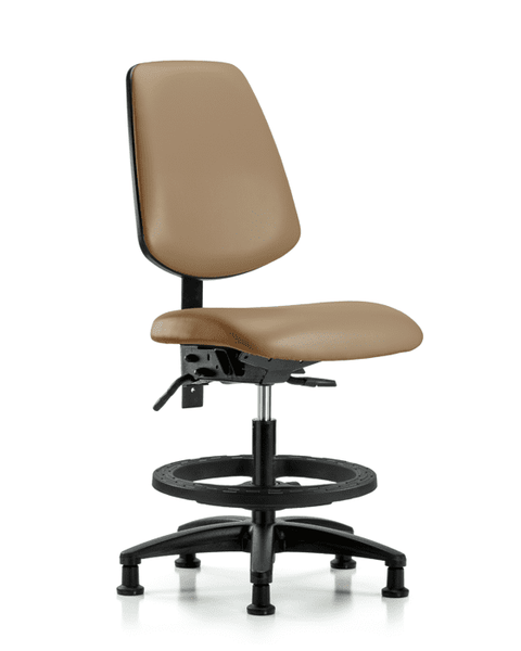 Vinyl Chair - Medium Bench Height with Medium Back, Black Foot Ring, & Stationary Glides in Taupe Trailblazer Vinyl - VMBCH-MB-RG-T0-A0-BF-RG-8584