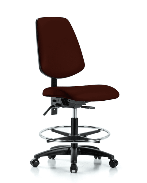 Vinyl Chair - Medium Bench Height with Medium Back, Chrome Foot Ring, & Casters in Burgundy Trailblazer Vinyl - VMBCH-MB-RG-T0-A0-CF-RC-8569