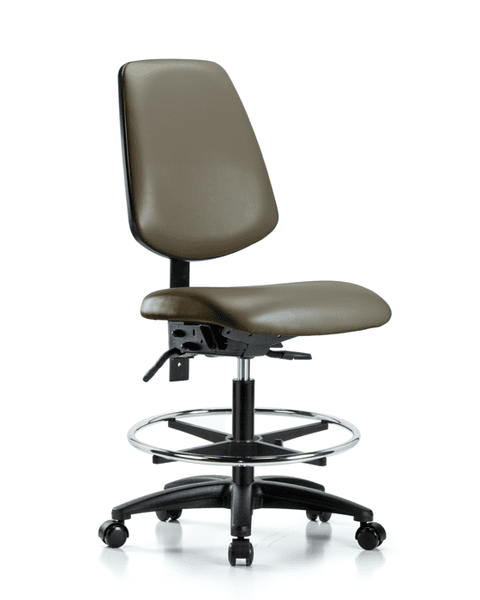 Vinyl Chair - Medium Bench Height with Medium Back, Chrome Foot Ring, & Casters in Taupe Supernova Vinyl - VMBCH-MB-RG-T0-A0-CF-RC-8809