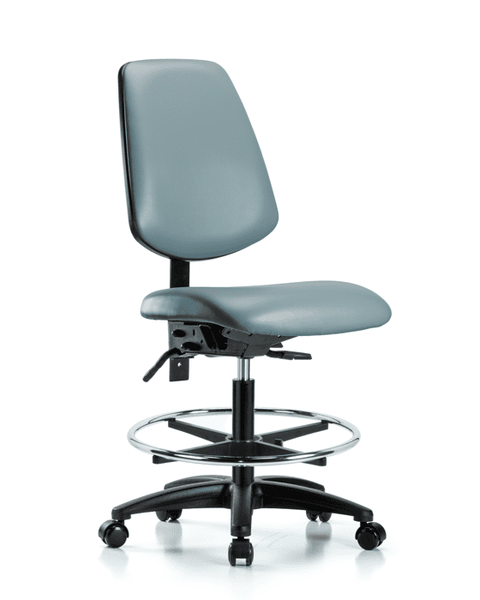 Vinyl Chair - Medium Bench Height with Medium Back, Chrome Foot Ring, & Casters in Storm Supernova Vinyl - VMBCH-MB-RG-T0-A0-CF-RC-8822