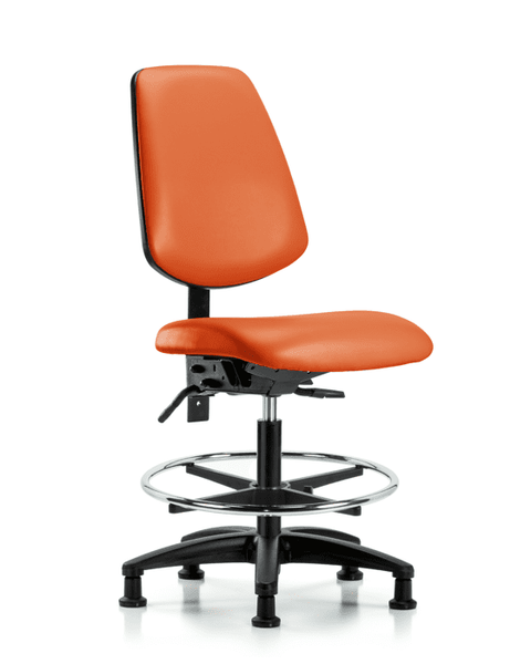 Vinyl Chair - Medium Bench Height with Medium Back, Chrome Foot Ring, & Stationary Glides in Orange Kist Trailblazer Vinyl - VMBCH-MB-RG-T0-A0-CF-RG-8613