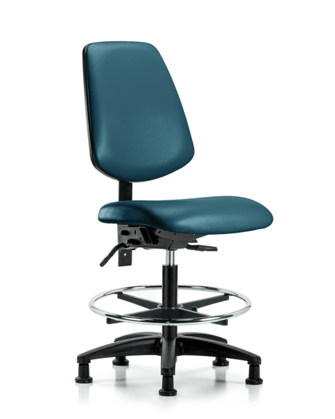 Vinyl Chair - Medium Bench Height with Medium Back, Chrome Foot Ring, & Stationary Glides in Marine Blue Supernova Vinyl - VMBCH-MB-RG-T0-A0-CF-RG-8801