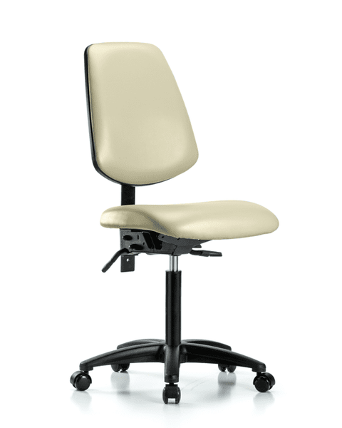 Vinyl Chair - Medium Bench Height with Medium Back & Casters in Adobe White Trailblazer Vinyl - VMBCH-MB-RG-T0-A0-NF-RC-8501
