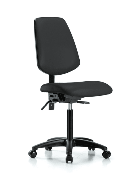 Vinyl Chair - Medium Bench Height with Medium Back & Casters in Black Trailblazer Vinyl - VMBCH-MB-RG-T0-A0-NF-RC-8540