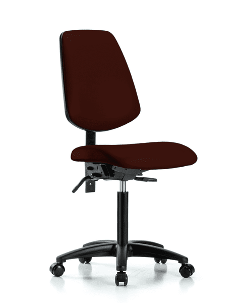 Vinyl Chair - Medium Bench Height with Medium Back & Casters in Burgundy Trailblazer Vinyl - VMBCH-MB-RG-T0-A0-NF-RC-8569