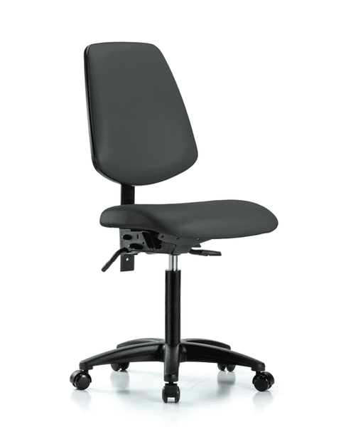 Vinyl Chair - Medium Bench Height with Medium Back & Casters in Charcoal Trailblazer Vinyl - VMBCH-MB-RG-T0-A0-NF-RC-8605