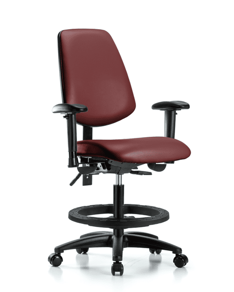 Vinyl Chair - Medium Bench Height with Medium Back, Adjustable Arms, Black Foot Ring, & Casters in Borscht Supernova Vinyl - VMBCH-MB-RG-T0-A1-BF-RC-8815