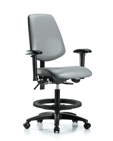 Vinyl Chair - Medium Bench Height with Medium Back, Adjustable Arms, Black Foot Ring, & Casters in Sterling Supernova Vinyl - VMBCH-MB-RG-T0-A1-BF-RC-8840
