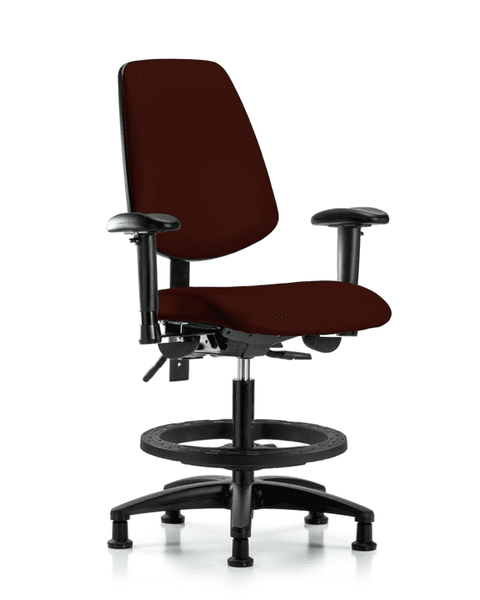 Vinyl Chair - Medium Bench Height with Medium Back, Adjustable Arms, Black Foot Ring, & Stationary Glides in Burgundy Trailblazer Vinyl - VMBCH-MB-RG-T0-A1-BF-RG-8569
