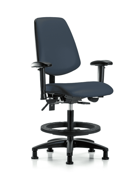 Vinyl Chair - Medium Bench Height with Medium Back, Adjustable Arms, Black Foot Ring, & Stationary Glides in Imperial Blue Trailblazer Vinyl - VMBCH-MB-RG-T0-A1-BF-RG-8582