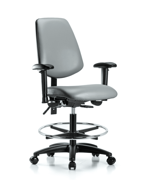 Vinyl Chair - Medium Bench Height with Medium Back, Adjustable Arms, Chrome Foot Ring, & Casters in Sterling Supernova Vinyl - VMBCH-MB-RG-T0-A1-CF-RC-8840