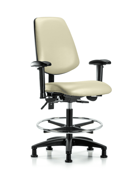 Vinyl Chair - Medium Bench Height with Medium Back, Adjustable Arms, Chrome Foot Ring, & Stationary Glides in Adobe White Trailblazer Vinyl - VMBCH-MB-RG-T0-A1-CF-RG-8501