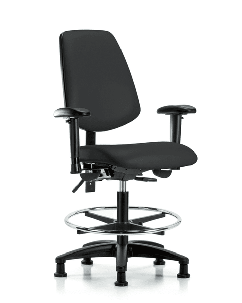 Vinyl Chair - Medium Bench Height with Medium Back, Adjustable Arms, Chrome Foot Ring, & Stationary Glides in Black Trailblazer Vinyl - VMBCH-MB-RG-T0-A1-CF-RG-8540