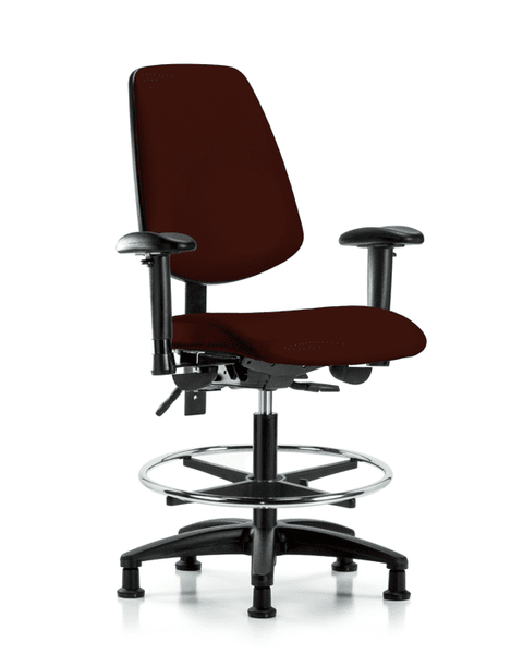 Vinyl Chair - Medium Bench Height with Medium Back, Adjustable Arms, Chrome Foot Ring, & Stationary Glides in Burgundy Trailblazer Vinyl - VMBCH-MB-RG-T0-A1-CF-RG-8569