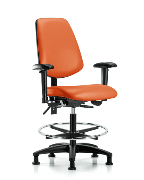 Vinyl Chair - Medium Bench Height with Medium Back, Adjustable Arms, Chrome Foot Ring, & Stationary Glides in Orange Kist Trailblazer Vinyl - VMBCH-MB-RG-T0-A1-CF-RG-8613