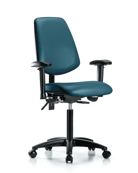 Vinyl Chair - Medium Bench Height with Medium Back, Adjustable Arms, & Casters in Marine Blue Supernova Vinyl - VMBCH-MB-RG-T0-A1-NF-RC-8801