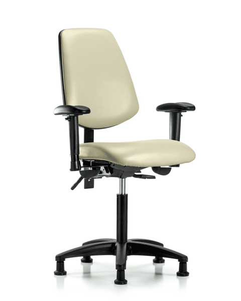 Vinyl Chair - Medium Bench Height with Medium Back, Adjustable Arms, & Stationary Glides in Adobe White Trailblazer Vinyl - VMBCH-MB-RG-T0-A1-NF-RG-8501