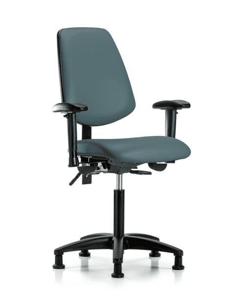 Vinyl Chair - Medium Bench Height with Medium Back, Adjustable Arms, & Stationary Glides in Colonial Blue Trailblazer Vinyl - VMBCH-MB-RG-T0-A1-NF-RG-8546