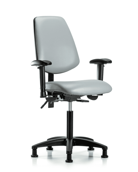 Vinyl Chair - Medium Bench Height with Medium Back, Adjustable Arms, & Stationary Glides in Dove Trailblazer Vinyl - VMBCH-MB-RG-T0-A1-NF-RG-8567