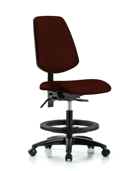 Vinyl Chair - Medium Bench Height with Medium Back, Seat Tilt, Black Foot Ring, & Casters in Burgundy Trailblazer Vinyl - VMBCH-MB-RG-T1-A0-BF-RC-8569