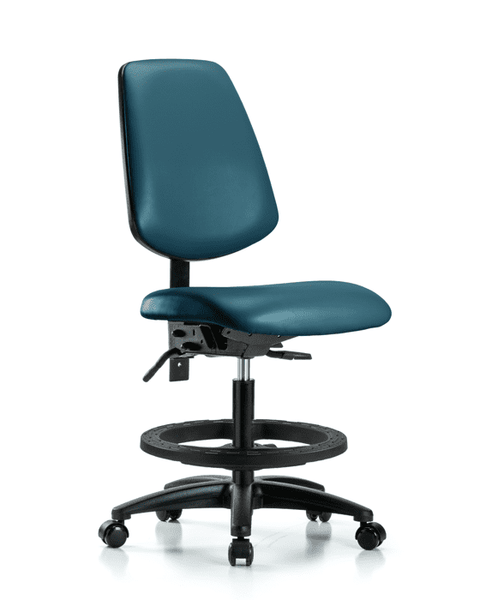 Vinyl Chair - Medium Bench Height with Medium Back, Seat Tilt, Black Foot Ring, & Casters in Marine Blue Supernova Vinyl - VMBCH-MB-RG-T1-A0-BF-RC-8801