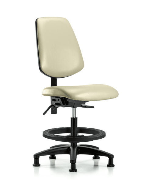 Vinyl Chair - Medium Bench Height with Medium Back, Seat Tilt, Black Foot Ring, & Stationary Glides in Adobe White Trailblazer Vinyl - VMBCH-MB-RG-T1-A0-BF-RG-8501