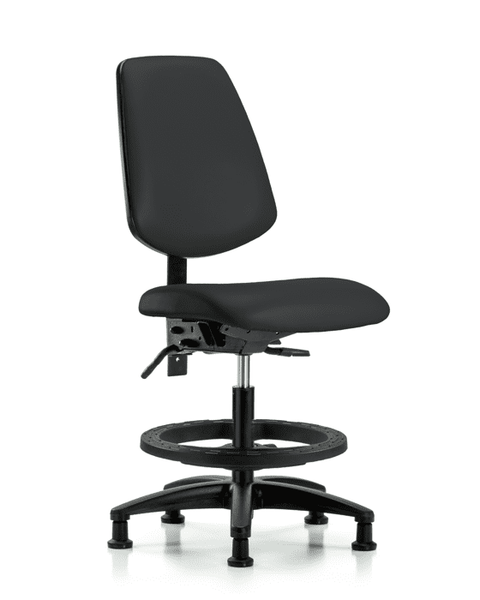 Vinyl Chair - Medium Bench Height with Medium Back, Seat Tilt, Black Foot Ring, & Stationary Glides in Black Trailblazer Vinyl - VMBCH-MB-RG-T1-A0-BF-RG-8540