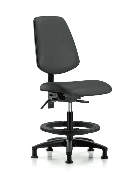 Vinyl Chair - Medium Bench Height with Medium Back, Seat Tilt, Black Foot Ring, & Stationary Glides in Charcoal Trailblazer Vinyl - VMBCH-MB-RG-T1-A0-BF-RG-8605
