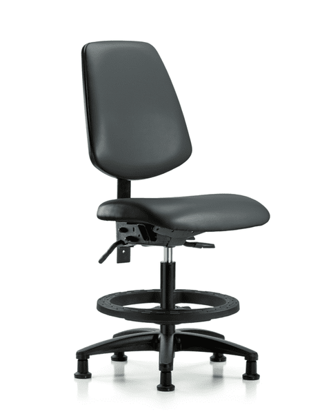 Vinyl Chair - Medium Bench Height with Medium Back, Seat Tilt, Black Foot Ring, & Stationary Glides in Carbon Supernova Vinyl - VMBCH-MB-RG-T1-A0-BF-RG-8823
