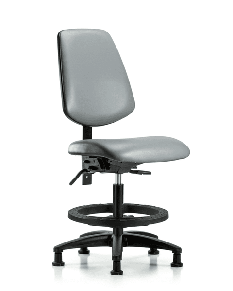 Vinyl Chair - Medium Bench Height with Medium Back, Seat Tilt, Black Foot Ring, & Stationary Glides in Sterling Supernova Vinyl - VMBCH-MB-RG-T1-A0-BF-RG-8840