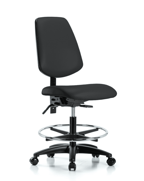 Vinyl Chair - Medium Bench Height with Medium Back, Seat Tilt, Chrome Foot Ring, & Casters in Black Trailblazer Vinyl - VMBCH-MB-RG-T1-A0-CF-RC-8540