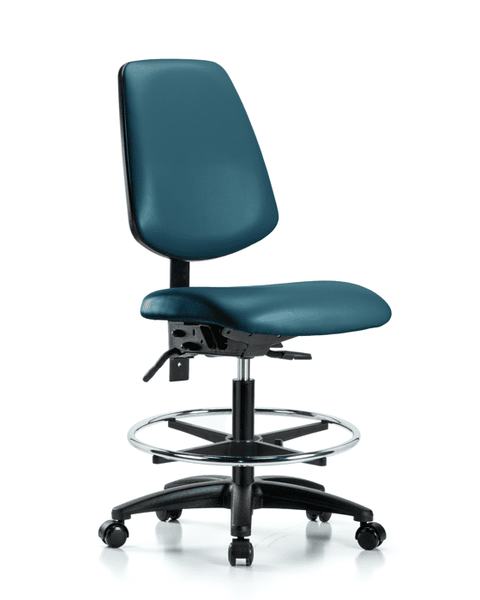 Vinyl Chair - Medium Bench Height with Medium Back, Seat Tilt, Chrome Foot Ring, & Casters in Marine Blue Supernova Vinyl - VMBCH-MB-RG-T1-A0-CF-RC-8801