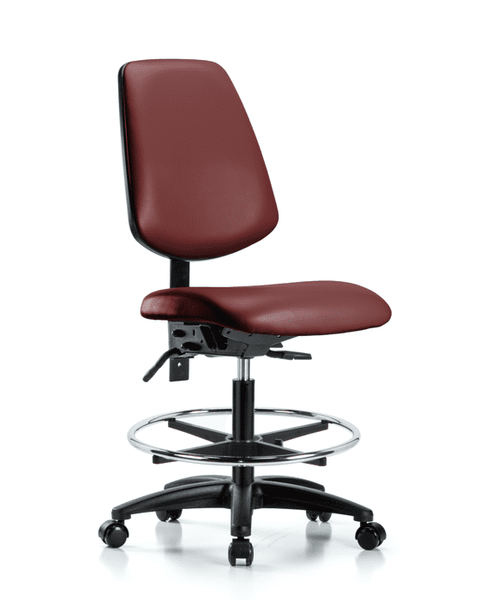 Vinyl Chair - Medium Bench Height with Medium Back, Seat Tilt, Chrome Foot Ring, & Casters in Borscht Supernova Vinyl - VMBCH-MB-RG-T1-A0-CF-RC-8815