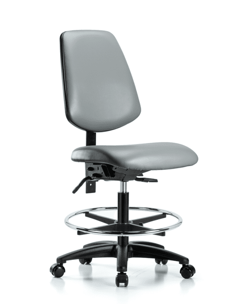 Vinyl Chair - Medium Bench Height with Medium Back, Seat Tilt, Chrome Foot Ring, & Casters in Sterling Supernova Vinyl - VMBCH-MB-RG-T1-A0-CF-RC-8840