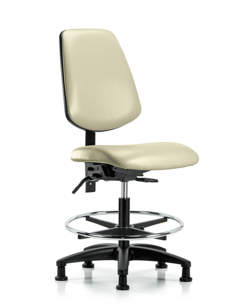 Vinyl Chair - Medium Bench Height with Medium Back, Seat Tilt, Chrome Foot Ring, & Stationary Glides in Adobe White Trailblazer Vinyl - VMBCH-MB-RG-T1-A0-CF-RG-8501