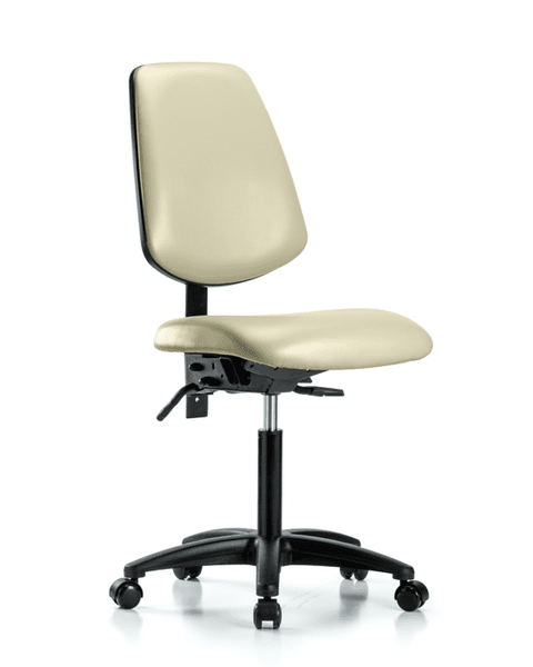 Vinyl Chair - Medium Bench Height with Medium Back, Seat Tilt, & Casters in Adobe White Trailblazer Vinyl - VMBCH-MB-RG-T1-A0-NF-RC-8501