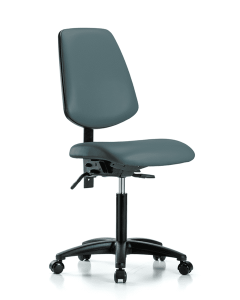 Vinyl Chair - Medium Bench Height with Medium Back, Seat Tilt, & Casters in Colonial Blue Trailblazer Vinyl - VMBCH-MB-RG-T1-A0-NF-RC-8546