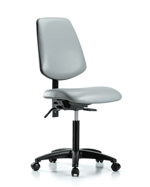 Vinyl Chair - Medium Bench Height with Medium Back, Seat Tilt, & Casters in Dove Trailblazer Vinyl - VMBCH-MB-RG-T1-A0-NF-RC-8567