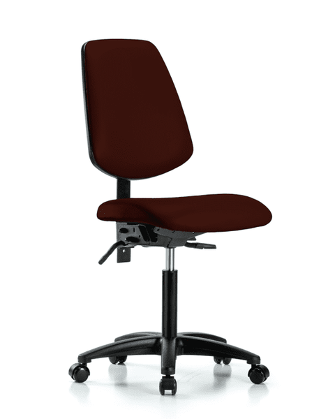Vinyl Chair - Medium Bench Height with Medium Back, Seat Tilt, & Casters in Burgundy Trailblazer Vinyl - VMBCH-MB-RG-T1-A0-NF-RC-8569