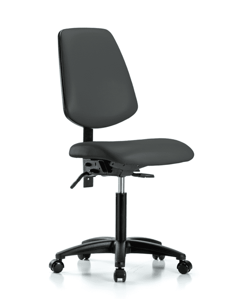 Vinyl Chair - Medium Bench Height with Medium Back, Seat Tilt, & Casters in Charcoal Trailblazer Vinyl - VMBCH-MB-RG-T1-A0-NF-RC-8605